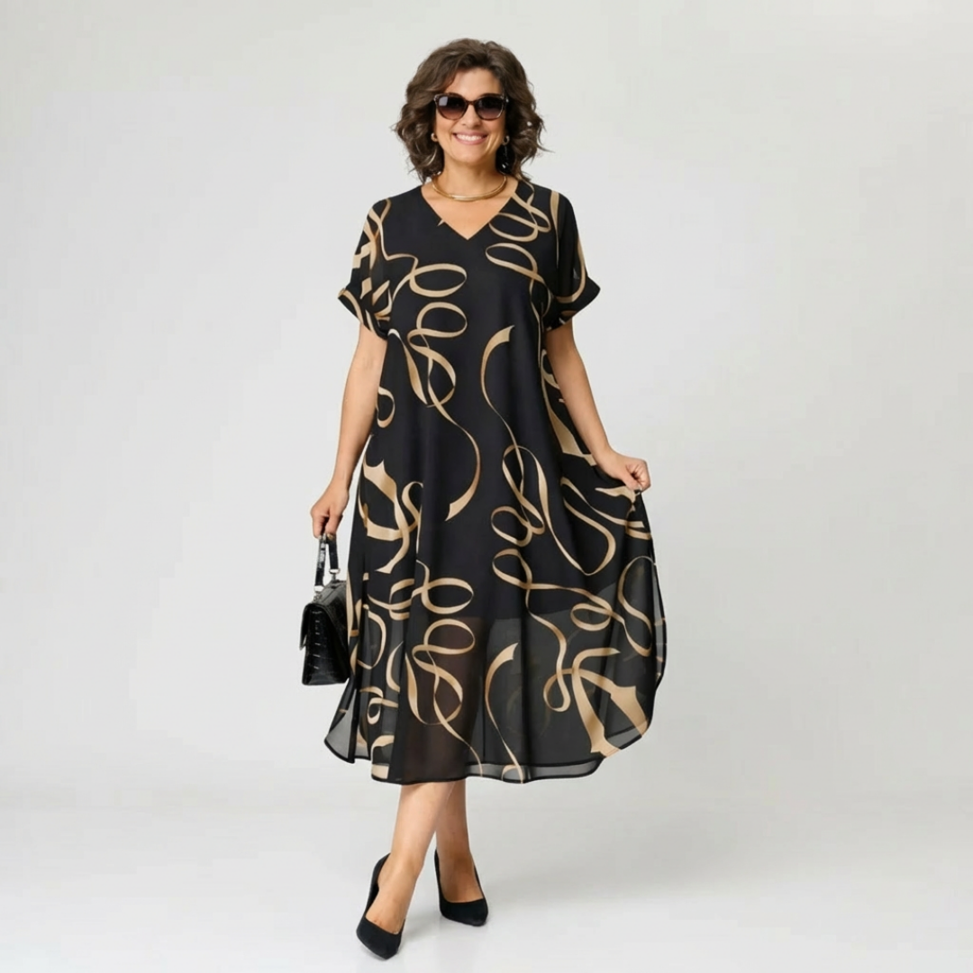 Elenia | Tijdloze elegante jurk met zwierige slierten