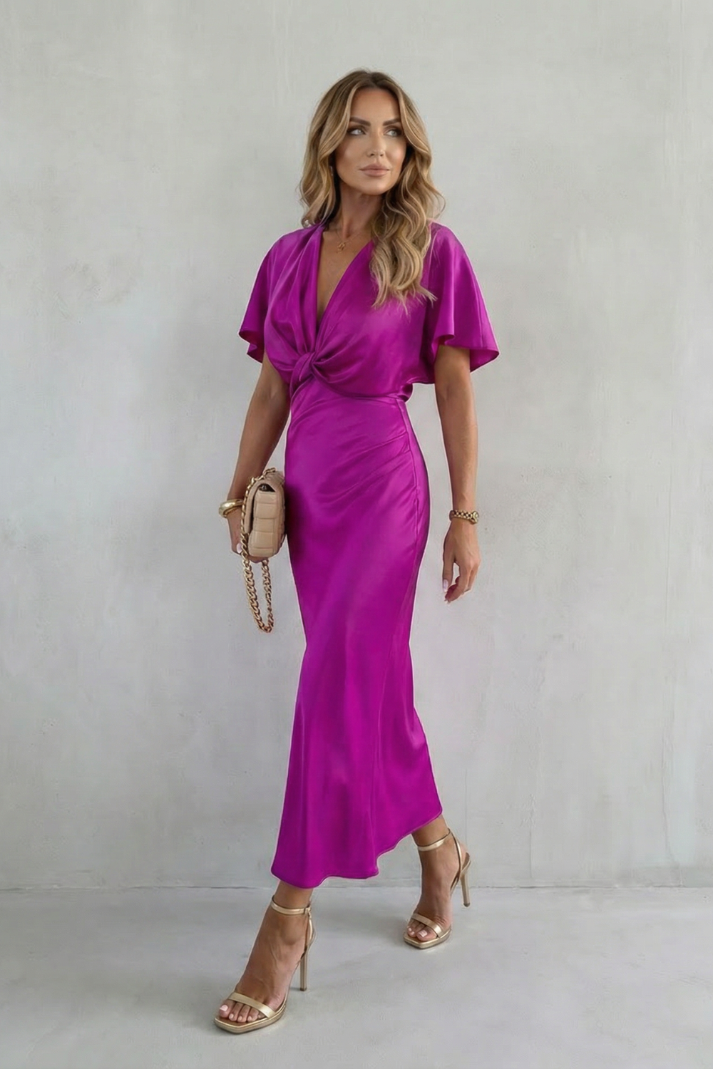 Satinéa | Elegantie met knoop in de taille – Midi-jurk