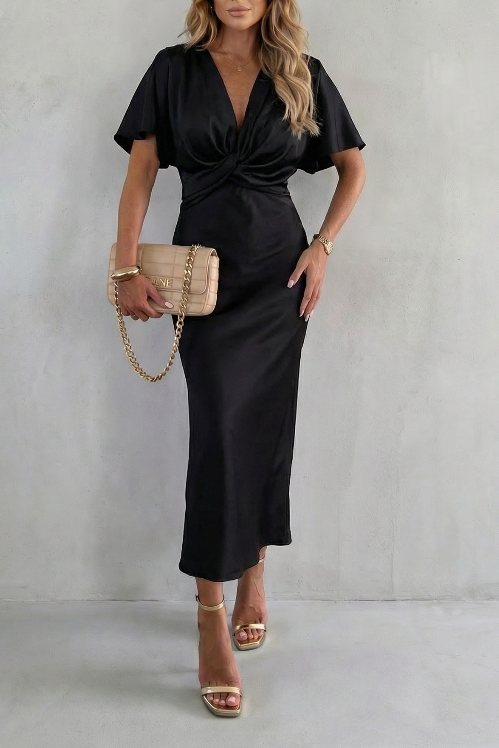 Satinéa | Elegantie met knoop in de taille – Midi-jurk