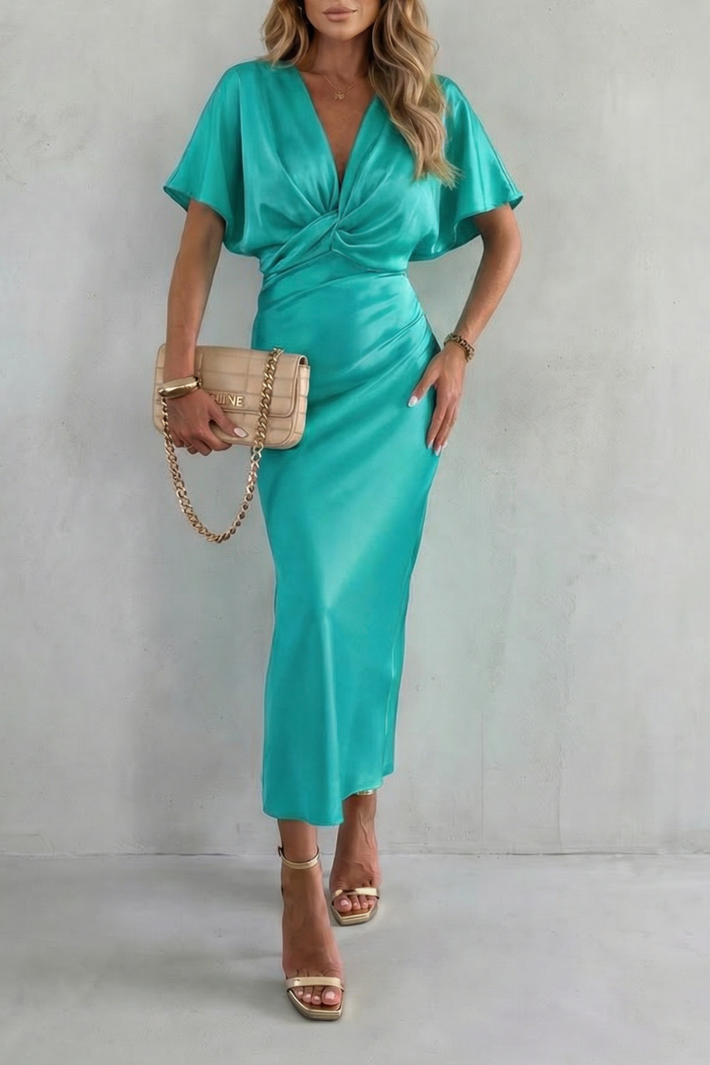 Satinéa | Elegantie met knoop in de taille – Midi-jurk